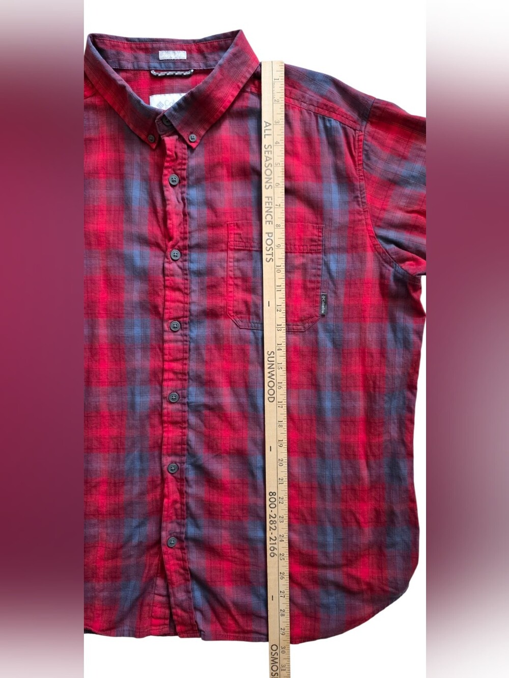Columbia XL Red Blue Plaid Long Sleeve Outdoor Gorpcore Button Down Shirt - Picture 7 of 8